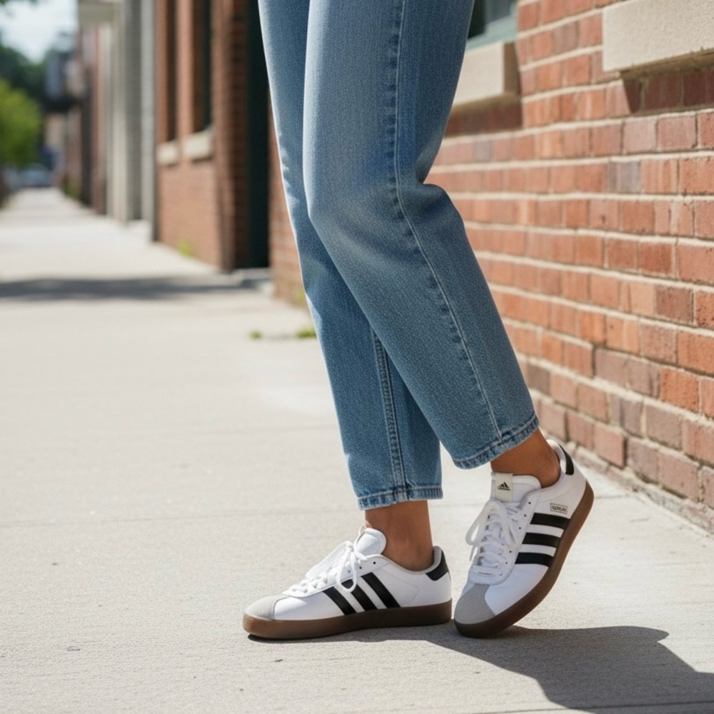 Adidas VL Court Womens 8.5 White Black Gum Leather Casual Sneakers - Picture 9 of 9
